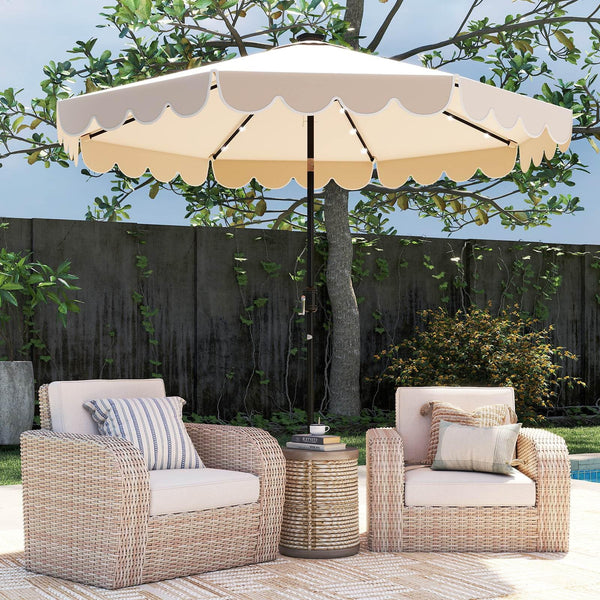 3m Solar Patio Umbrella with 24 LED Lights Vented Top and Ruffles