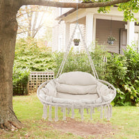 Hand-Woven Rope Hanging Swing Chair with Thick Cushion and Folding Metal Frame