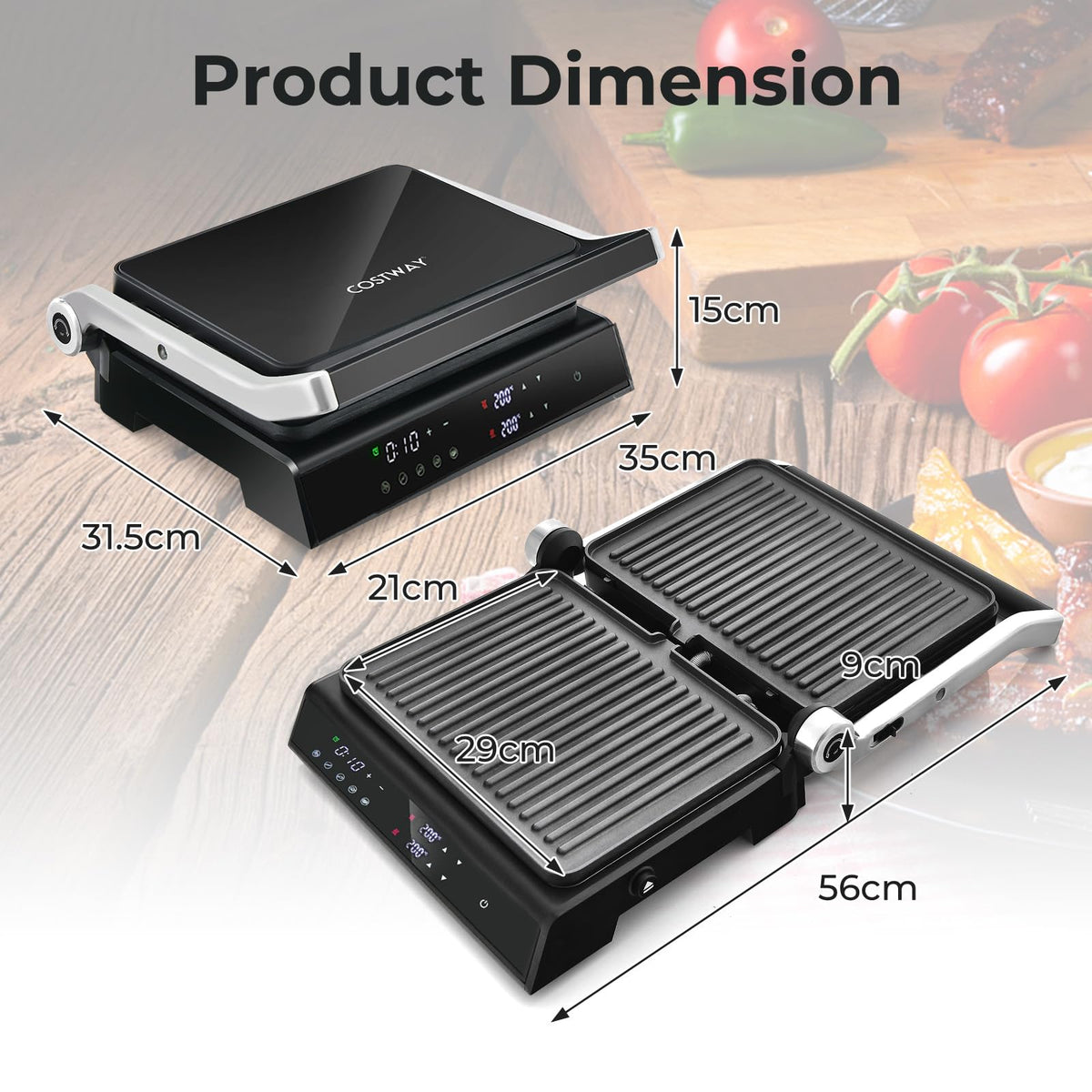 3 in 1 Indoor Grill with Nonstick Grill Plates & Removable Drip Tray