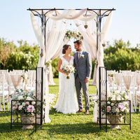 Garden Arch Trellis with Gate and Planter Boxes, 206cm Heavy Duty Metal Arbor