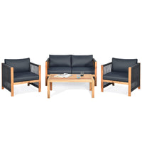 4 Pieces Acacia Wood Patio Conversation Set with Armrest