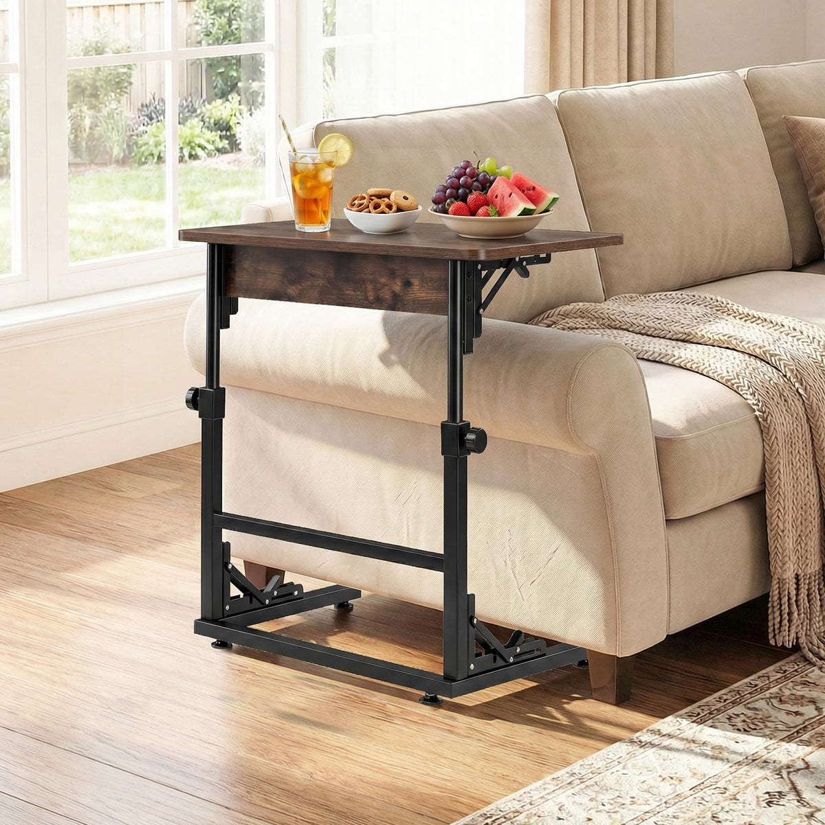 Giantex Folding C-Shaped End Table, Height Adjustable Sofa Side Table