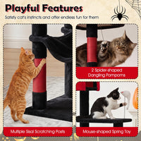 190cm Gothic Cat Tree for Indoor Cats with 2 Plush Perches and 2 Condos for Black Halloween