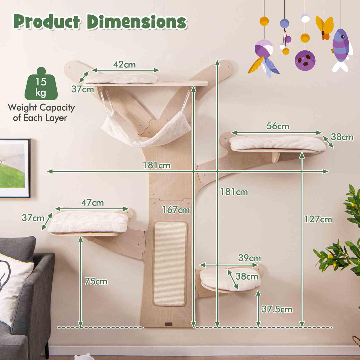 Wall-Mounted Cat Tower, Cat Wall Shelves Furniture