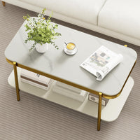 Modern Rectangular Coffee Table with Sintered Stone Top & Storage Shelf for Indoor