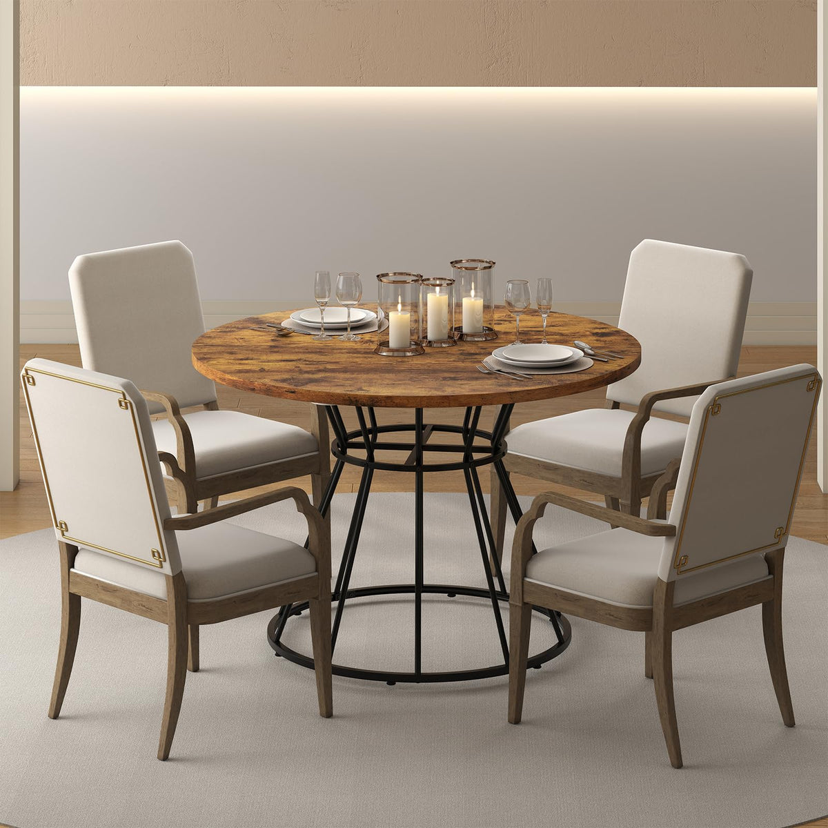 Giantex 118 cm Round Dining Table for 4, Farmhouse Kitchen Table