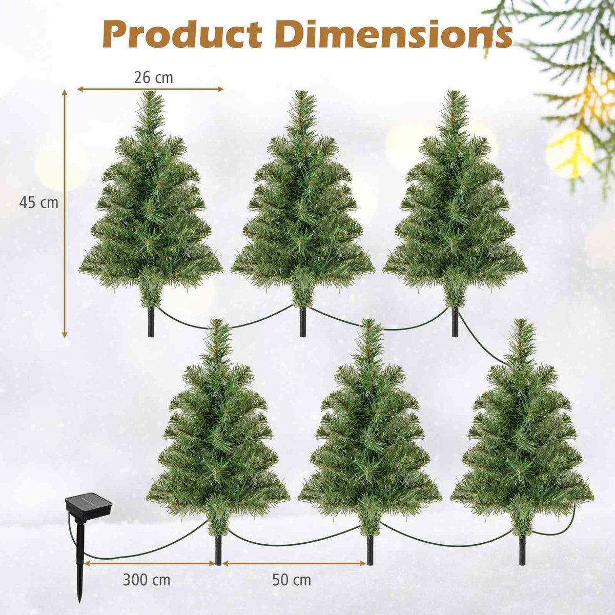 6-Pack Pre-Lit Artificial Christmas Tree 45CM Solar Powered Mini Xmas Trees