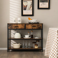Giantex 100CM Console Table, Behind Couch Table with 2 Folding Fabric Drawers & Shelves , Rustic Brown