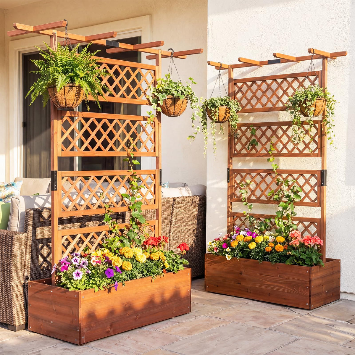 185cm Planter Box with Trellis and Flat Roof for Climbing Plants