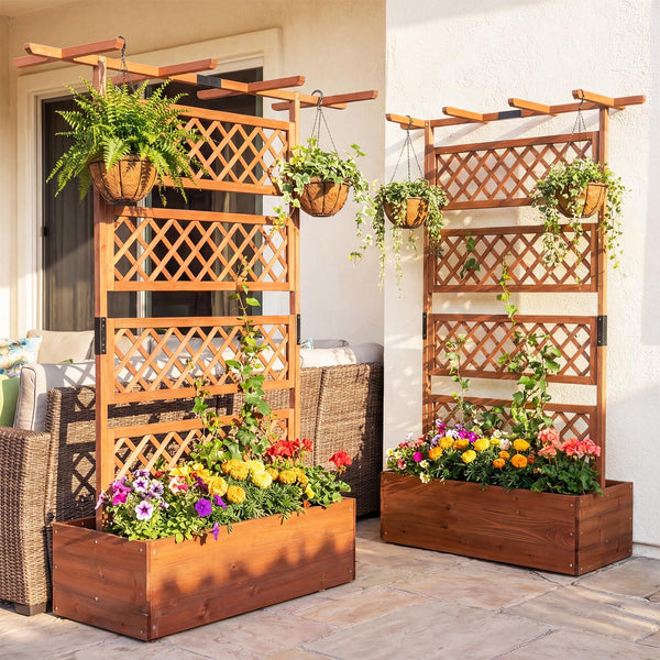 185cm Planter Box with Trellis and Flat Roof for Climbing Plants