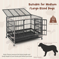 96CM/120CM Foldable Heavy-Duty Metal Dog Cage W/Lockable Rolling Casters, Removable Tray, 2 Lockable Doors