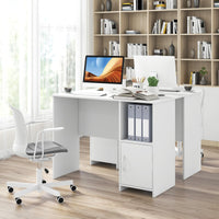 Modern Computer Desk with Cabinet, Writing Study Desk with Cable Holes & Open Shelf