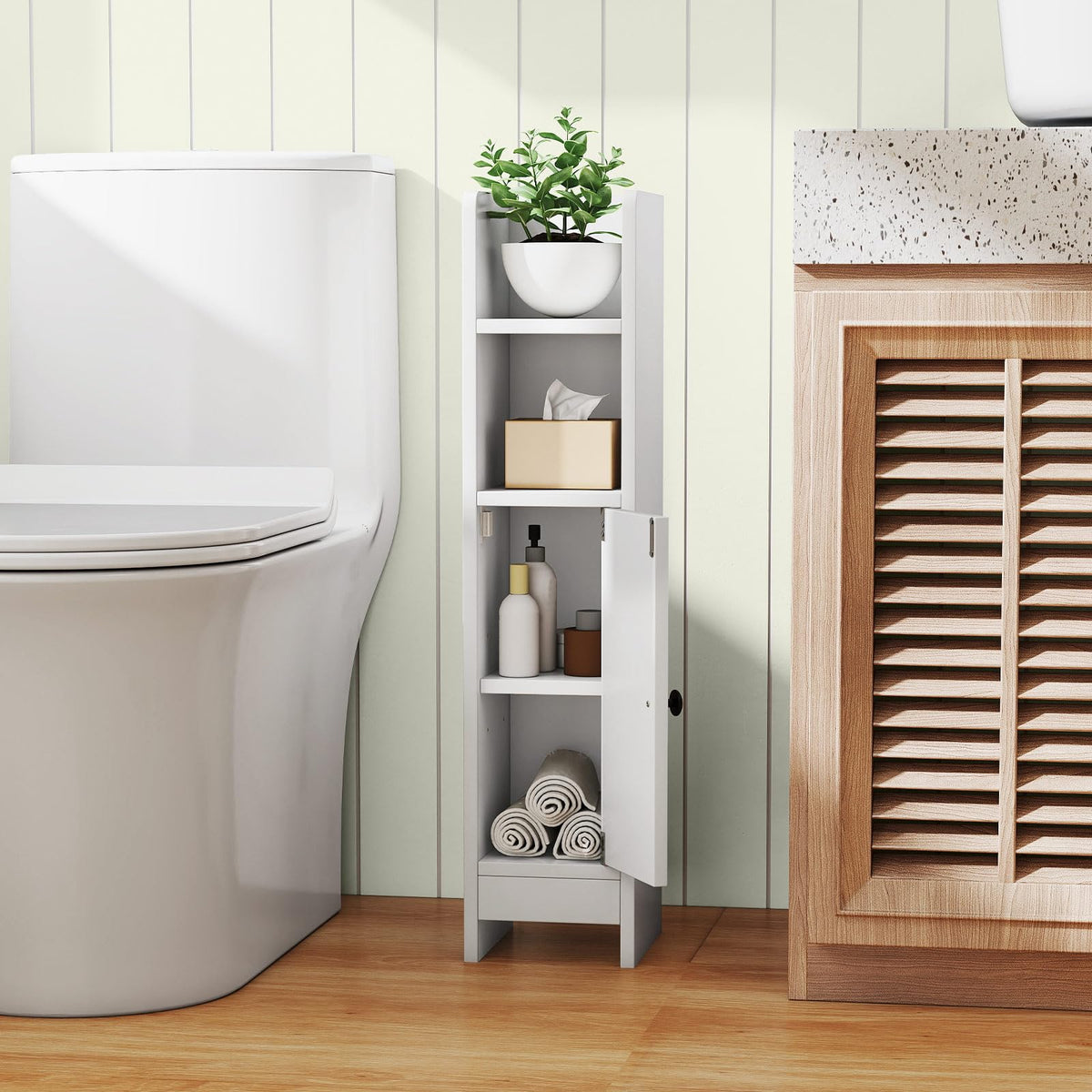 Giantex Bathroom Storage Cabinet, Slim Corner Floor Standing Cabinet with Adjustable Shelf