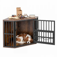 Corner Dog Crate 2-in-1 Kennel and TV Stand with Adjustable Dog Bowl Rack