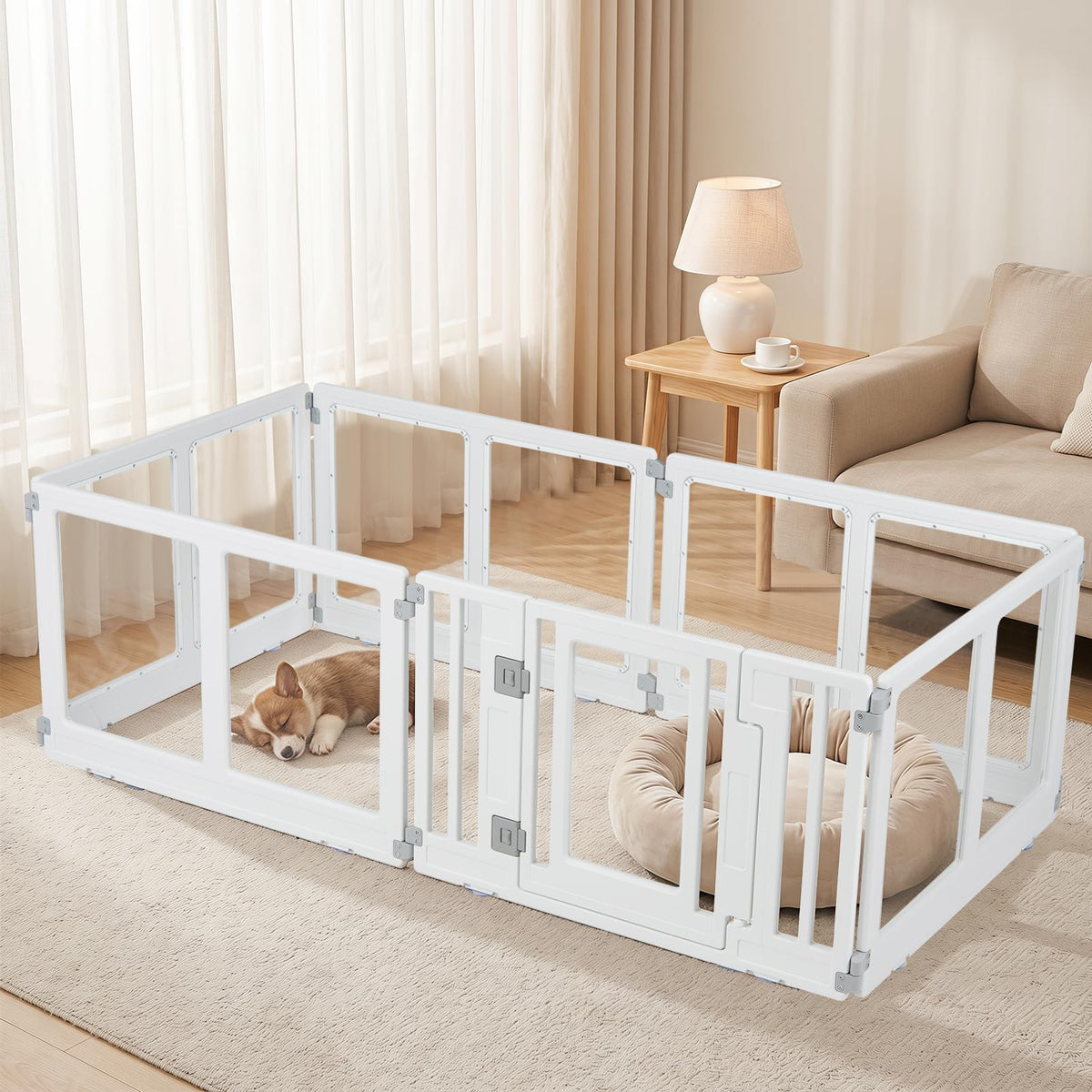 Clear Dog Playpen with Secure Locking Door, 6 Panels