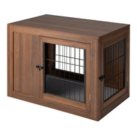 Furniture Dog Crate, Pet Crate End Table w/Cushion, Double Doors, Mesh, Indoor Use Dog Cage House