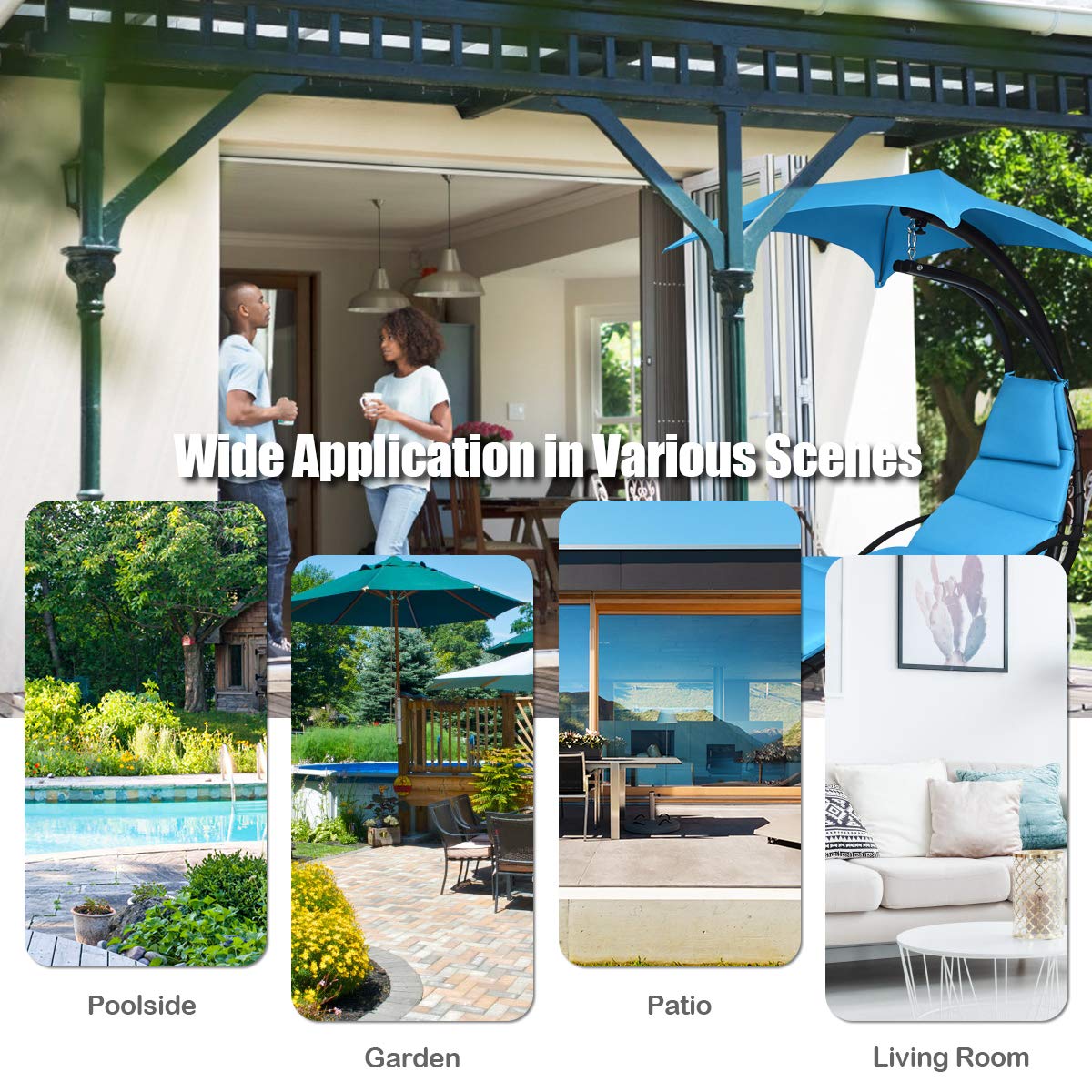 Hanging Lounger Chair with Canopy & Cushion Built-in Pillow