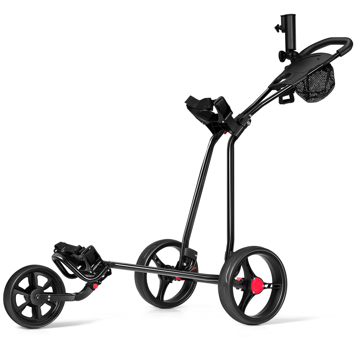 3 Wheel Golf Push Cart, Folding Collapsible Lightweight Iron Golf Pull Cart with Adjustable TPR Handle