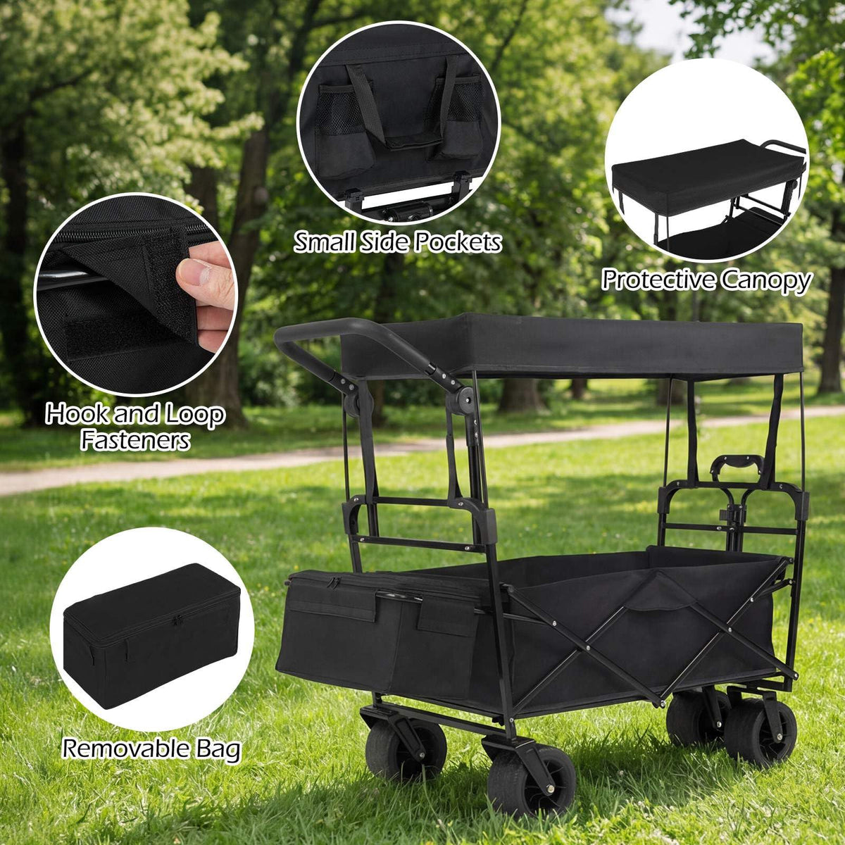 Collapsible Wagon with Removable Canopy and Adjustable Handles