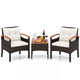 3-Piece Wicker Bistro Set with Acacia Table & Armchairs and Cushions for Backyard
