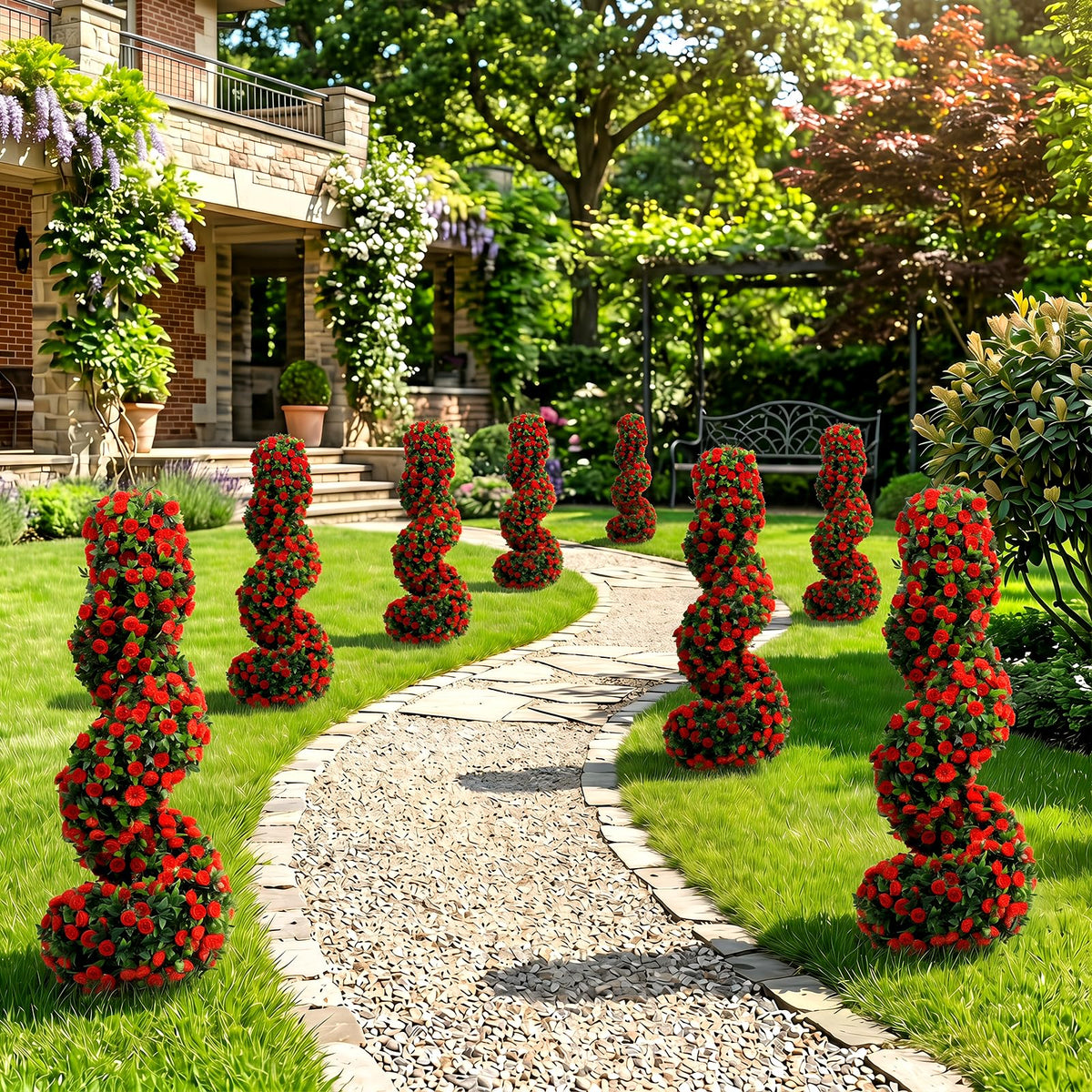 Artificial Spiral Topiary Trees Set of 2, 3FT Outdoor Faux Plants