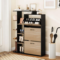 Shoe Storage Cabinet Freestanding Shoe Organizer with 3 Flip Drawers