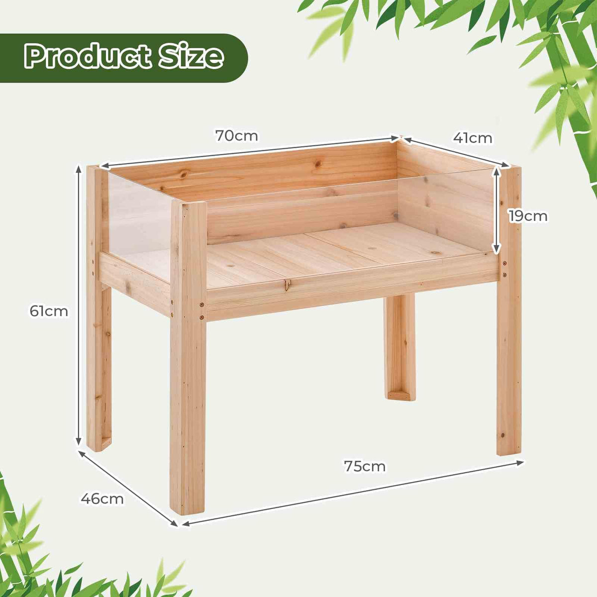 Wooden Raised Garden Bed 75cm x 46cm x 61cm Elevated Wood Planter Box with Legs