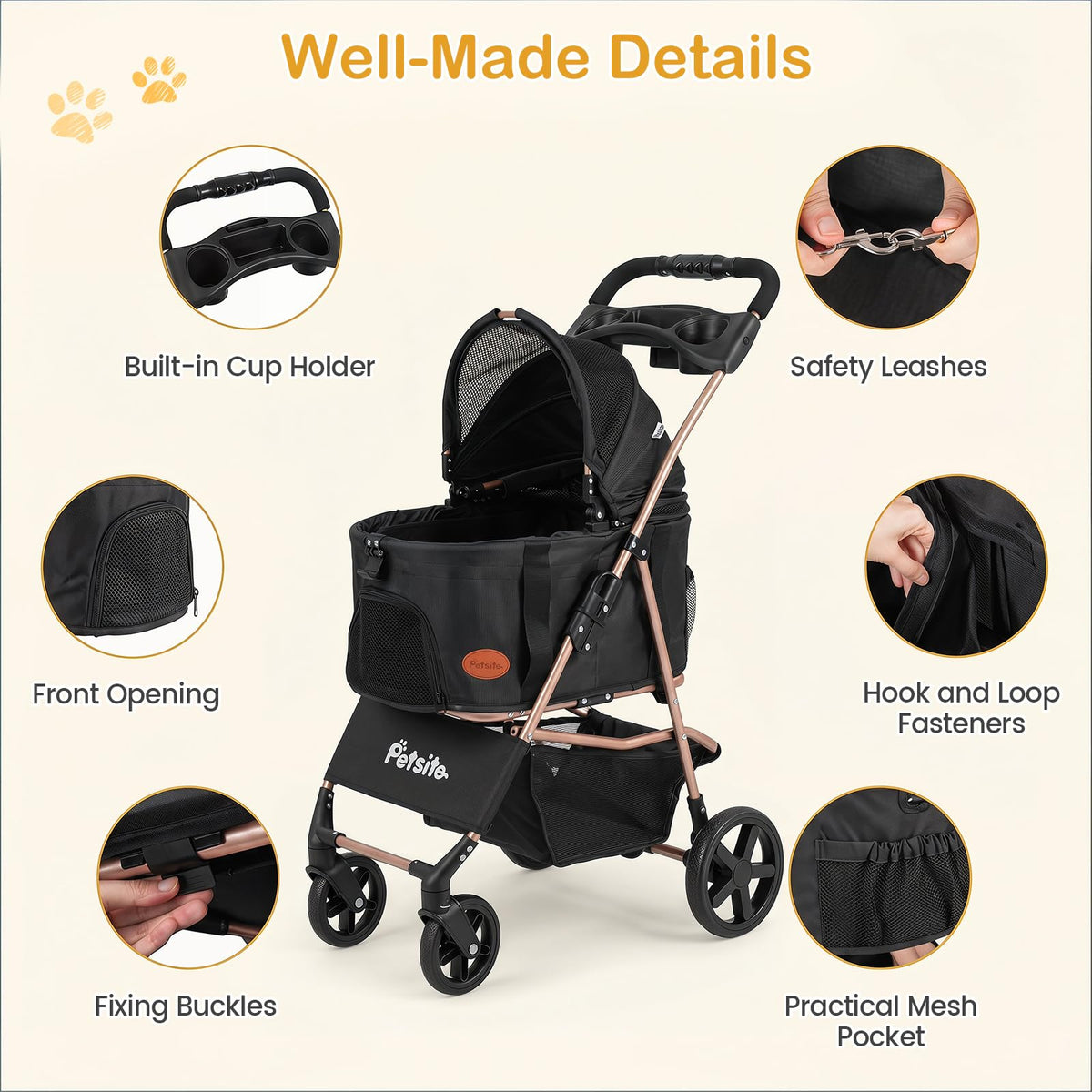 3-in-1 Pet Stroller for Dogs with Detachable Carrier and Cup Holder