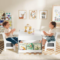 4-in-1 Kids Wooden Activity Table with Reversible Blackboard and Bookshelves