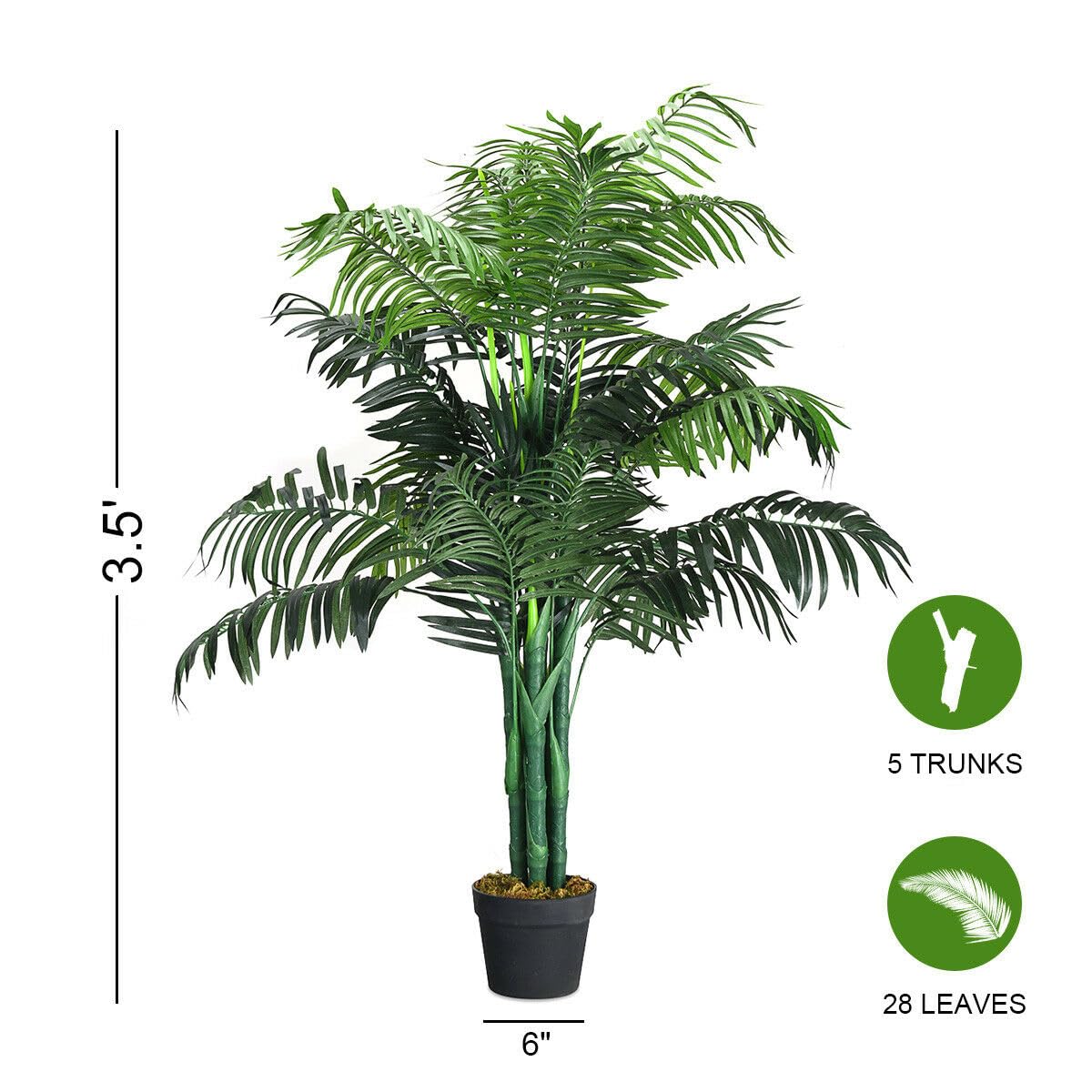 Giantex 110 cm Artificial Plant Fake Areca Palm Plant with Nursery Plastic Pot