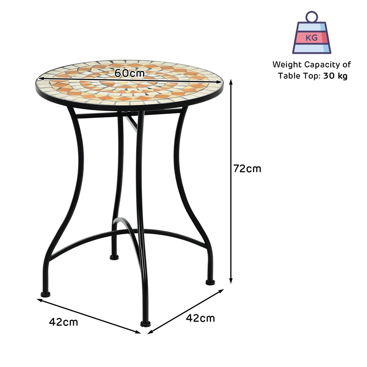 3 Piece Patio Bistro Set, Mosaic Pattern Metal Dining Set