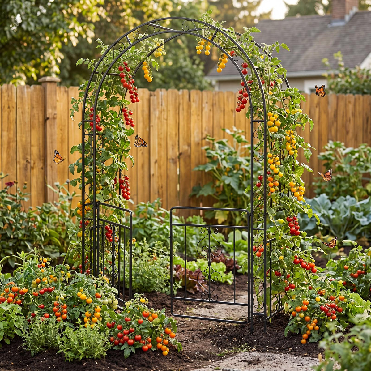 Garden Arch with Metal Arbor Trellis for Climbing Plants