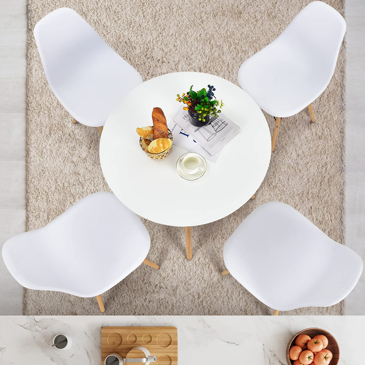 Giantex 5 PCS Dining Table Set, Modern Round Dining Table & 4 Chairs w/Solid Wood Leg, White