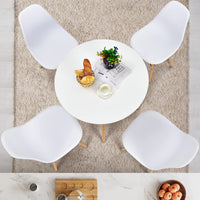 Giantex 5 PCS Dining Table Set, Modern Round Dining Table & 4 Chairs w/Solid Wood Leg, White