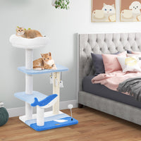 Ocean-Themed Cat Tree, 3-Level Cat Tower w/Sisal Covered Scratching Posts