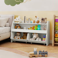 Kids Toy Storage Box, Children Wooden Bookcase with 2 Movable Drawers