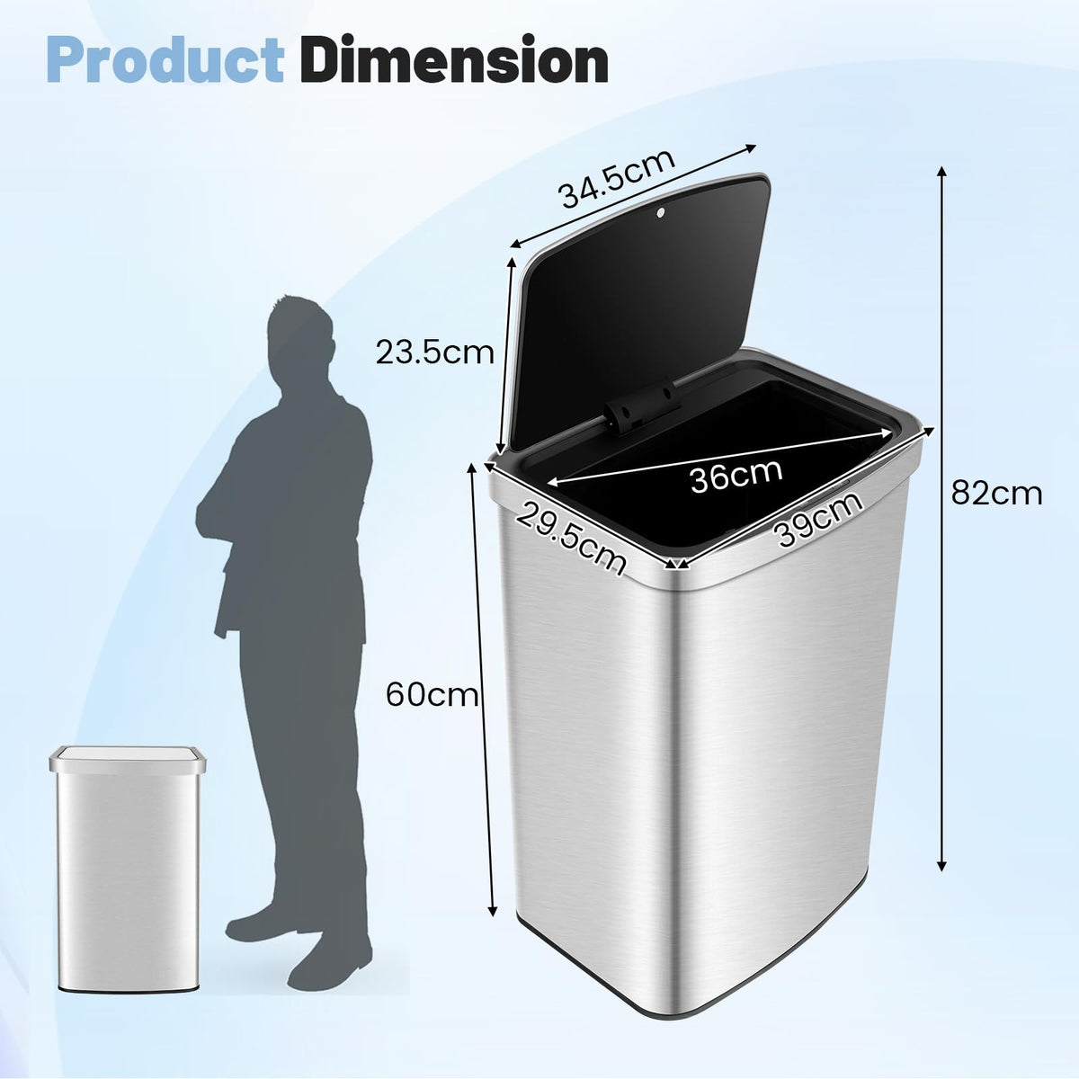 Giantex 50L Automatic Trash Can, Rectangular Infrared Motion Sensor Garbage Can