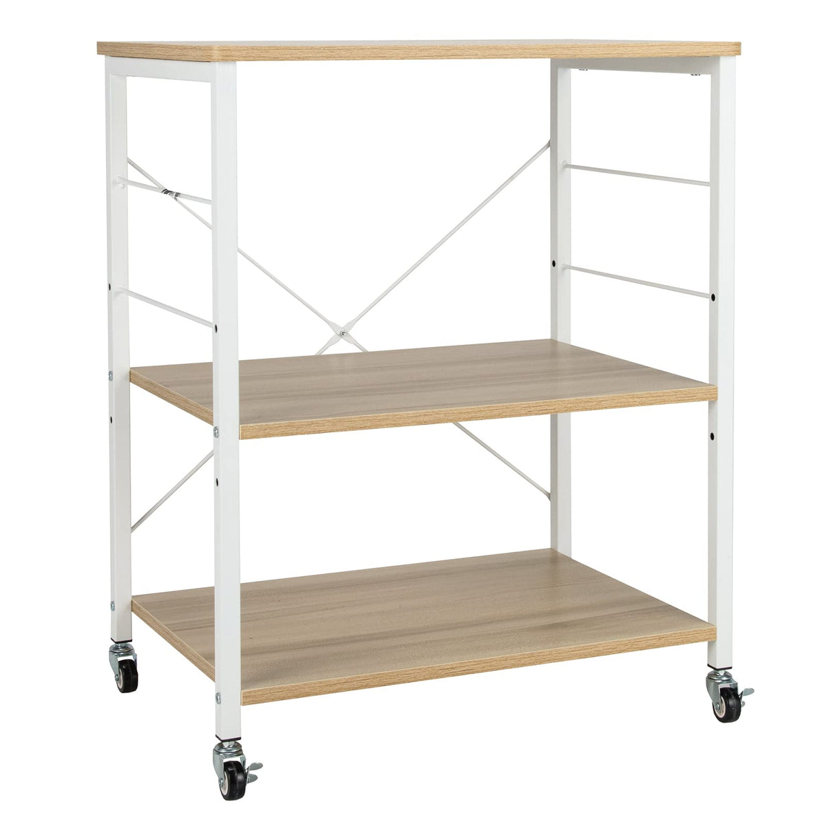 Giantex 3-Layer Microwave Stand Bakers' Rack, Kitchen Rolling Cart with 4 Universal Wheels and 10 Removable Hooks