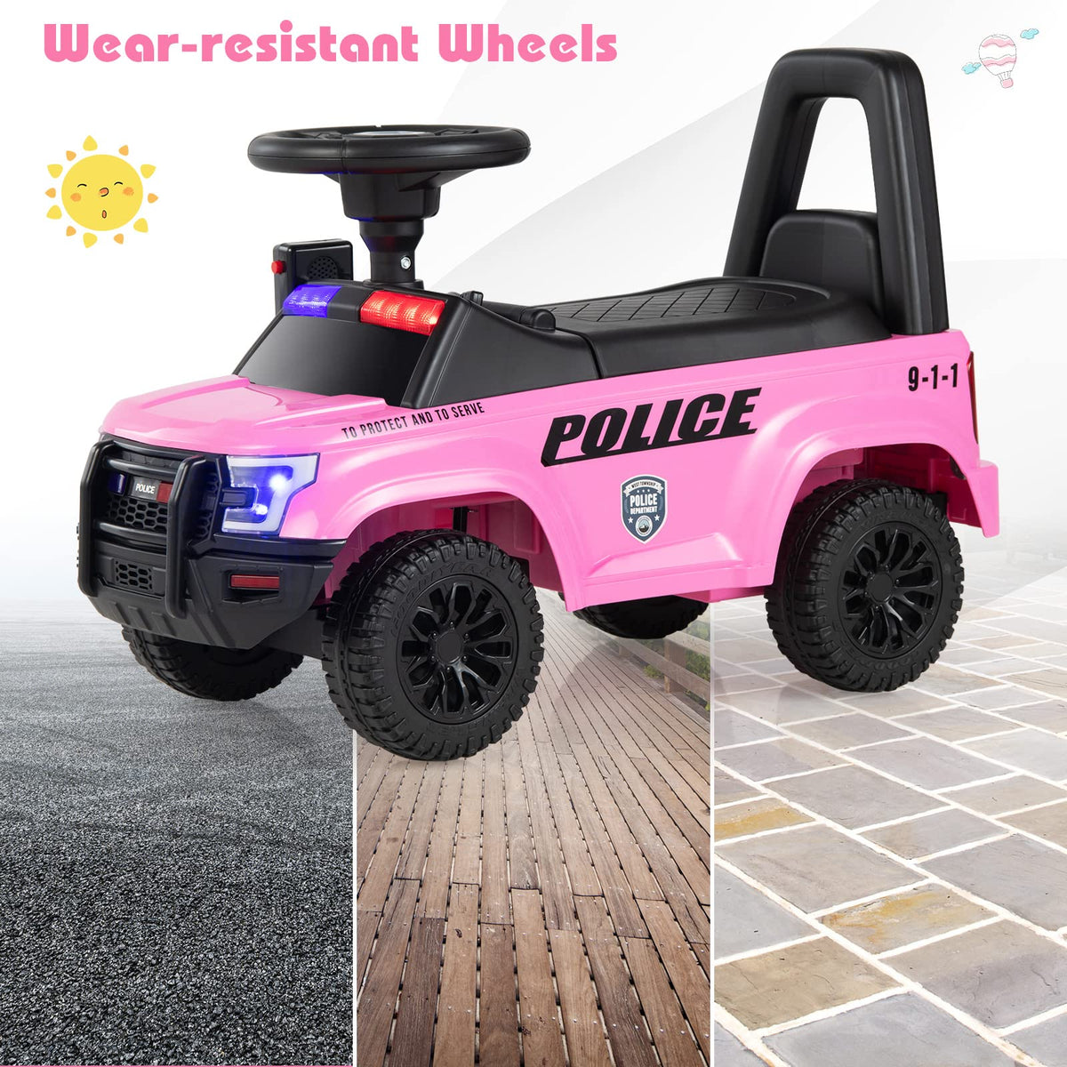 Ride On Push Police Car, Toddler Foot-to-Floor Sliding Toy with Siren