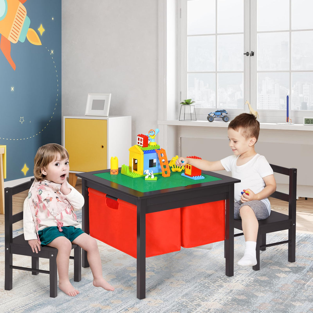 2-in-1 Kids Activity Table and Chair Set with Storage
