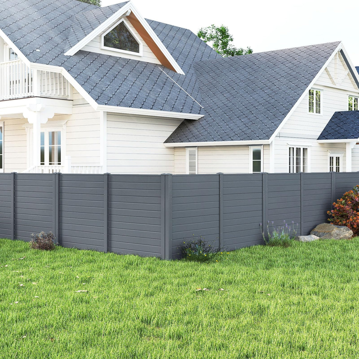 2 Panels 123cm x 123cm PP Privacy Fence Screen with Galvanized Ground Stakes