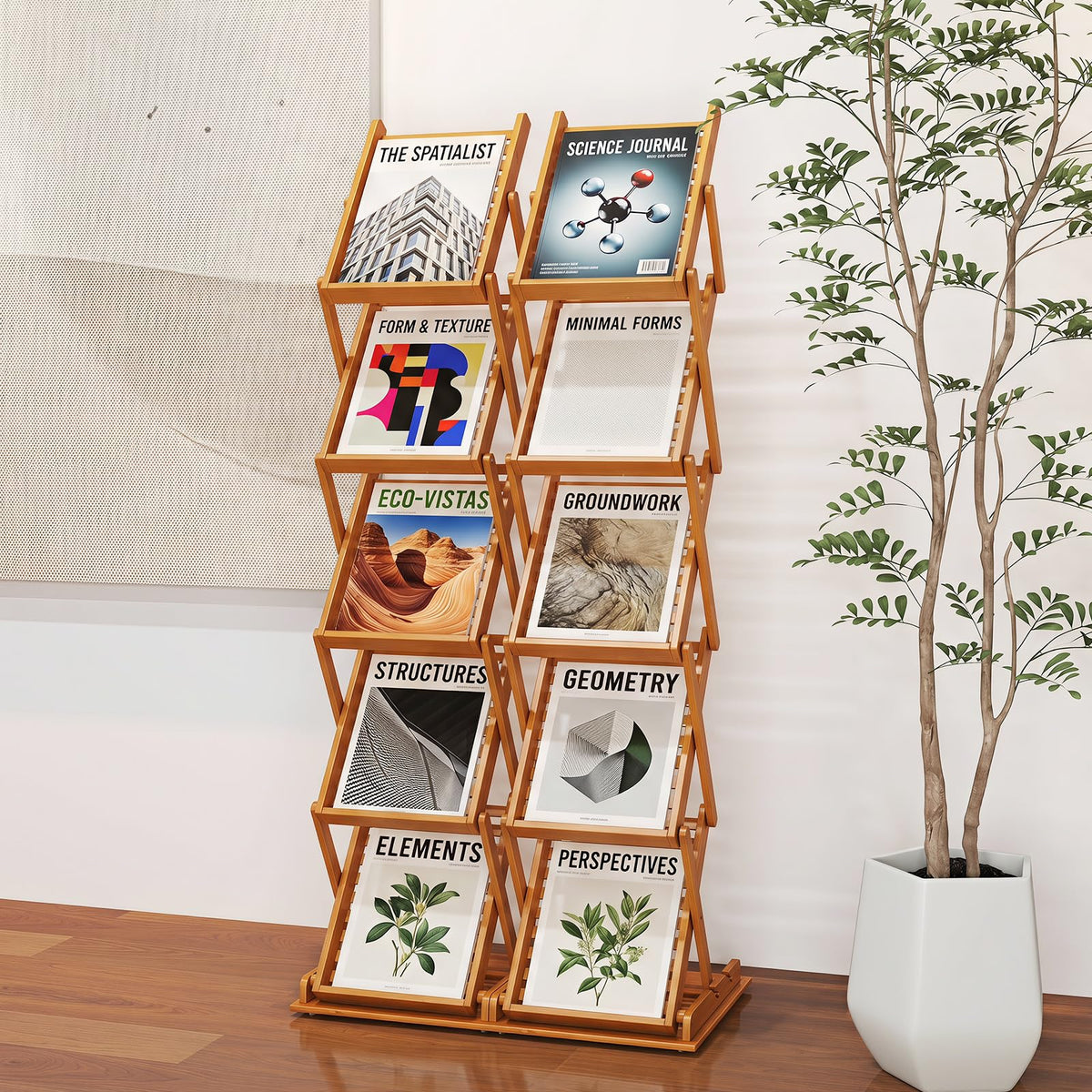 Giantex Foldable Bamboo Magazine Rack with 2 Adjustable Positions