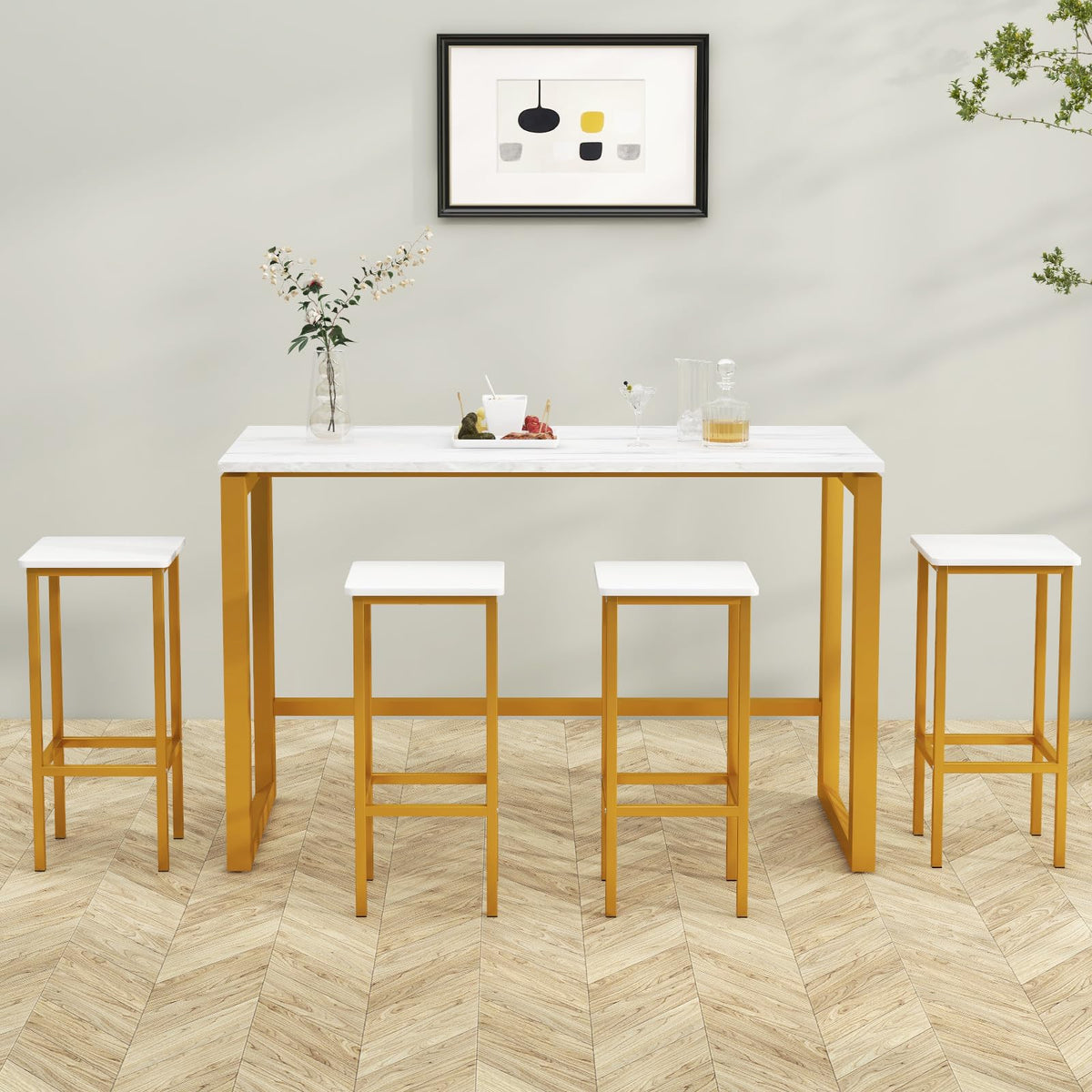 65 cm Square Bar Stools Set of 4, Kitchen Breakfast Stools