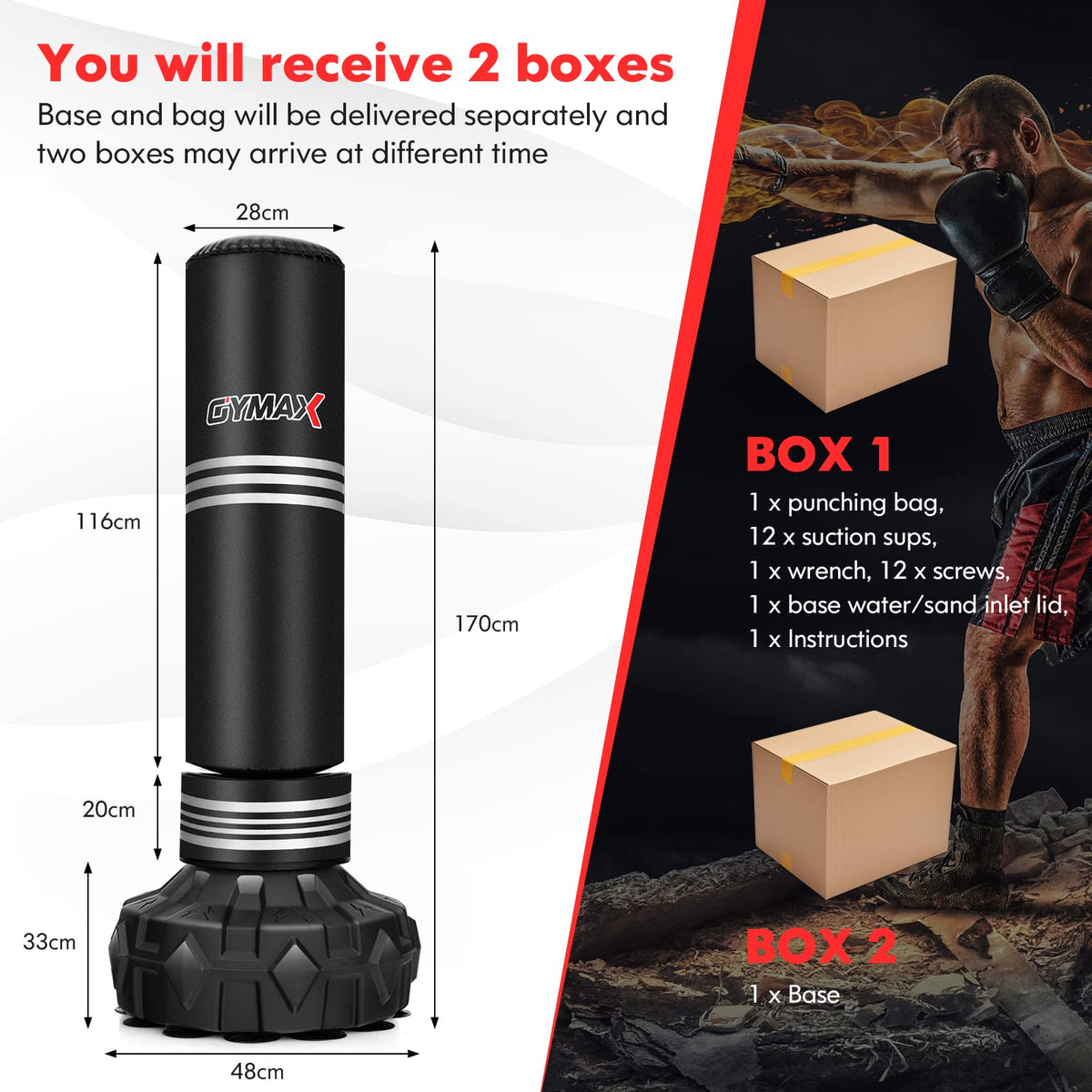 170 Freestanding Punching Bag Heavy Boxing Bag with Stand for Adults Youth Kids