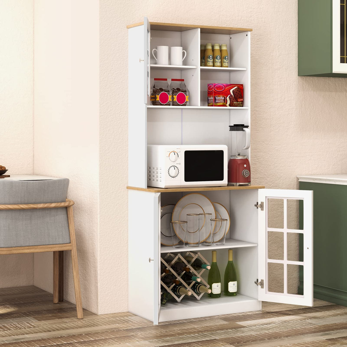 Giantex Kitchen Buffet Sideboard with Hutch, 183cm Freestanding Pantry Cabinet with Adjustable Shelf