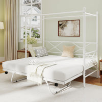 Giantex Single Size Canopy Daybed, Modern 4-Poster Metal Day Sofa Bed Frame