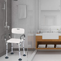 Non-Slip Height Adjustable Shower Chair with Removable Back and Padded Arms