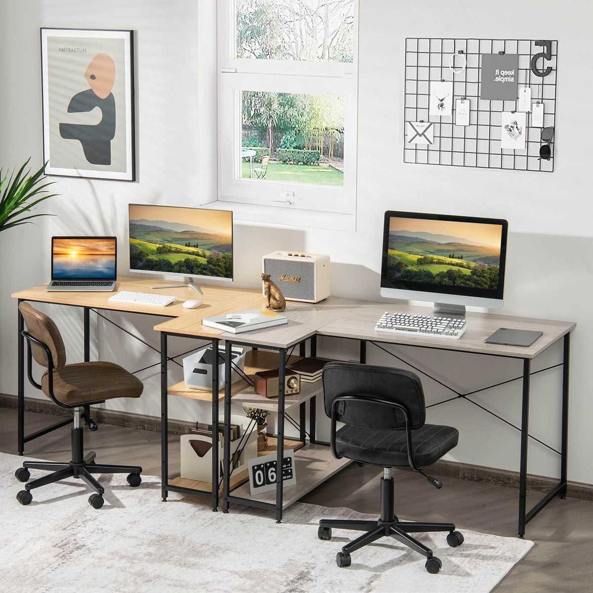 Giantex L-Shaped Desk 120 cm Writing Study Laptop Desk with Adjustable Storage Shelves