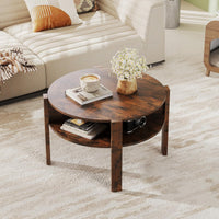 2-Tier Round Coffee Table w/Storage, 75 cm Tea Cocktail Table w/ 4 Shelves