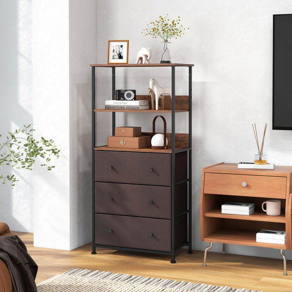 Giantex 3 Drawer Dresser w/Open Shelves, Home Vertical Fabric Storage Unit w/Metal Frame & Removable Fabric Bins